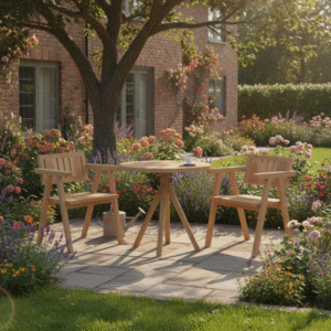 outdoor wood table and chair