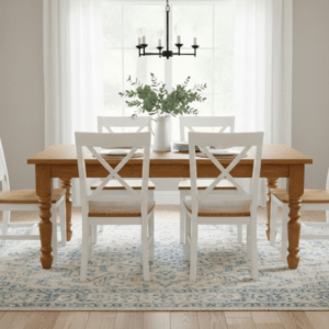 Chunky Leg Farmhouse Dining Table with Oak Veneer MDF Top