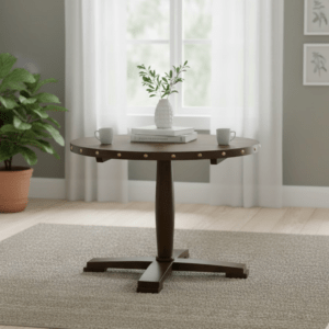 Single Pedestal Table with Brass Studding to Edges