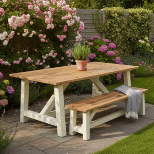 wood table and bench