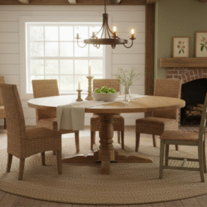 Chunky Pedestal Farmhouse Table with Border