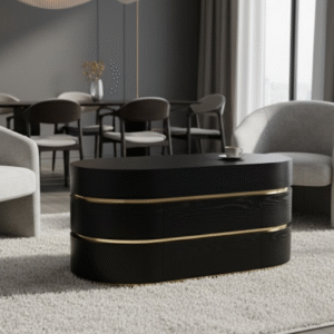 Bespoke coffee table with brass inlay