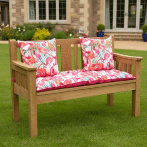 Oak Outdoor Bench with cushions