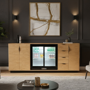 Modern Wood Bar Cabinet with Integrated Cooler
